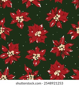 Series of Christmas floral patterns in retro vintage classical style