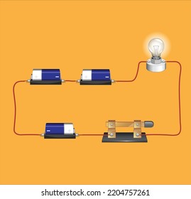 elektrische Grundschaltung und Bauteile, flache Konstruktionsgrafik 