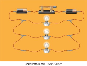 elektrische Grundschaltung und Bauteile, flache Konstruktionsgrafik 