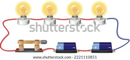 series circuit, basic electric circuits experiment, flat design illustration, Kirchhoff voltage law, Kirchhoff current law, simple electric circuit, on-off circuit