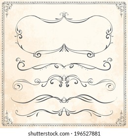 series of classic vector dividers nails drawn line nails texture medieval border drawn architectural ornate beauty set art twist decorative classic swirling flag divider victorian graphical visible de