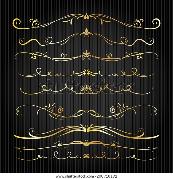 series of classic victorian vector dividers and\
edge fingers drawn line nails antique border gold drawn medieval\
dark rich ornate yellow beauty set science turn decorative\
classical twirl flag\
divider