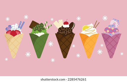 A series of  cold crape in cute flat color style vector