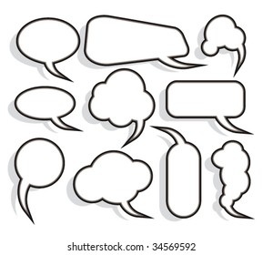 Series of Comic Clouds with double border and shadow - Set 5