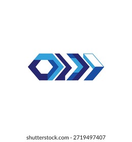 Serie de Formas de flecha hexagonal conectadas que se mueven hacia la derecha creando una línea de tiempo o flujo de proceso. Útil para la presentación de datos.