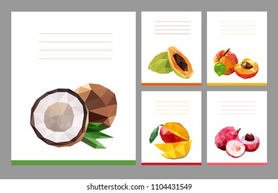 A series of covers for a school notebook with fruits. A set of cover templates for the notebook. Cover design. Tropical and exotic fruit. Copybook for study