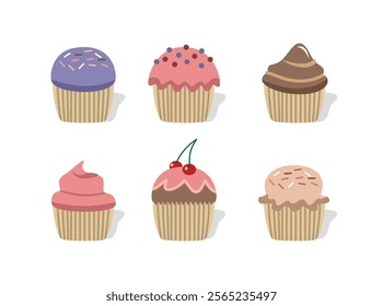 A series of cupcakes. Colorful cupcakes. Dessert food. Bakery. Collection of muffin.