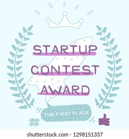 Series of Cute Funny Award Badges for Children's or Student Contest. Interactive Pin or Badge in a Comic Cute Trendy Style with a Palm Branch Rockets, Crown, Thumb up, Hash and Dialog Bubble