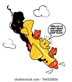 a series of drawings about the yellow bear, bear and plane