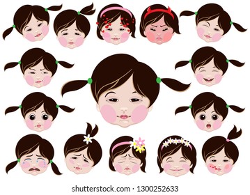 a series of drawings depicting children's cute faces with different emotions, this cutie from Asia