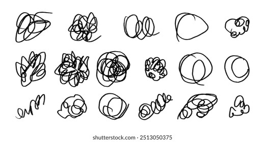 A series of drawings with a variety of shapes and sizes. The drawings are all in black and white and appear to be messy and chaotic. The overall mood of the images is one of disorder and confusion