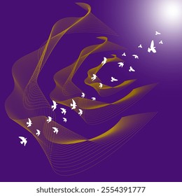 A series of dynamic abstract designs featuring flowing lines, colorful gradients, dynamic birds, and starry motifs. These artworks capture freedom, celebration, and creative expression.