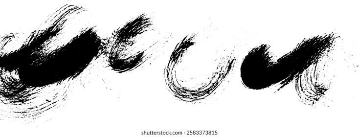 A series of dynamic black brush strokes on a white background, showcasing artistic flair and movement.