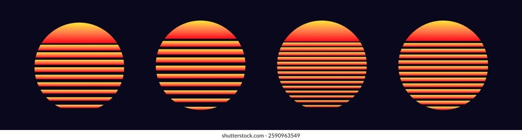A series of egg-shaped designs in a gradient of orange to red, featuring horizontal lines.