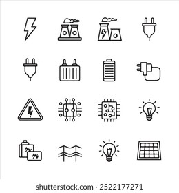 Eine Reihe von elektrischen Energiequelle Symbole setzen Vektor Design.