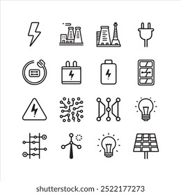 Eine Reihe von elektrischen Energiequelle Symbole setzen Vektor Design.