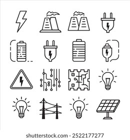 Eine Reihe von elektrischen Energiequelle Symbole setzen Vektor Design.