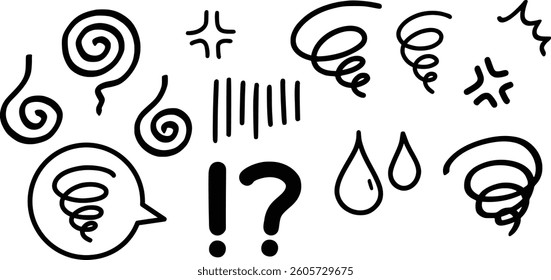 A series of emotional expressions drawn in manga style, vector illustration