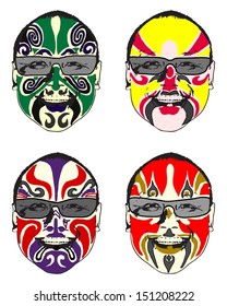 A series of exotic colorful oriental painted face. 