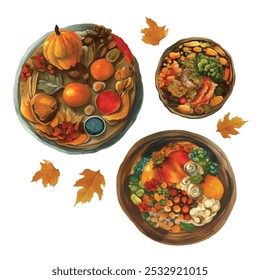 Series of fall autumn season food menu for thanksgiving potluck harvest celebration