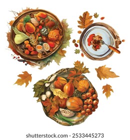 Series of fall autumn season food menu for thanksgiving potluck harvest celebration