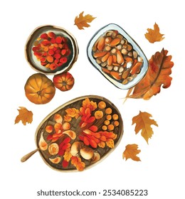 Series of fall autumn season food menu for thanksgiving potluck harvest celebration