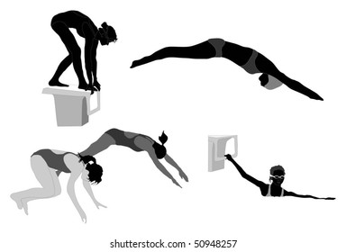 Series of female swimmer silhouettes