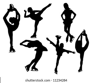 Series of figure skater silhouettes (various positions / poses)