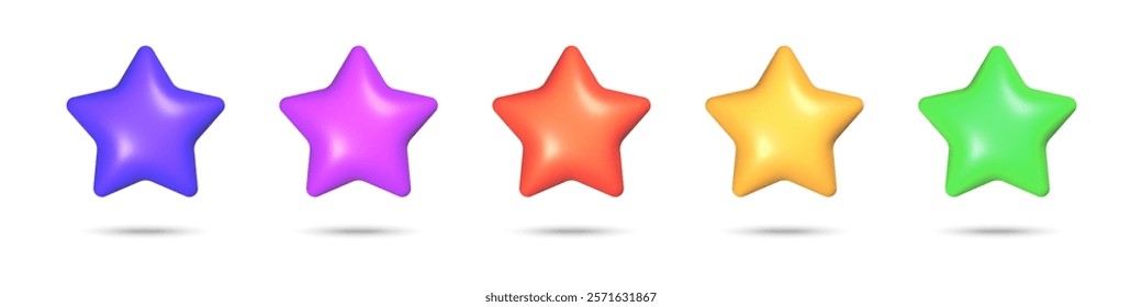 A series of five 3d colorful stars