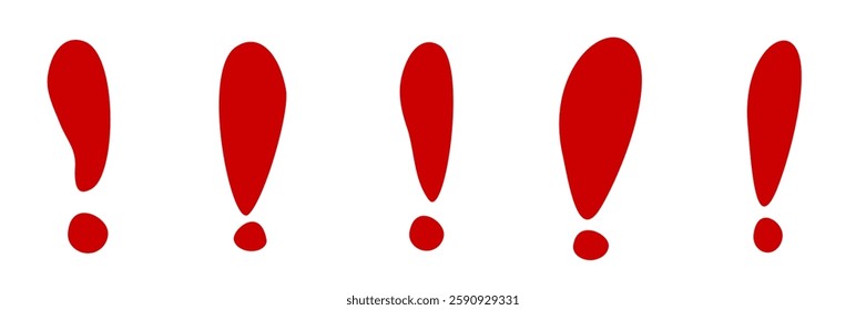 A series of five bold red exclamation marks in a horizontal line, symbolizing emphasis.