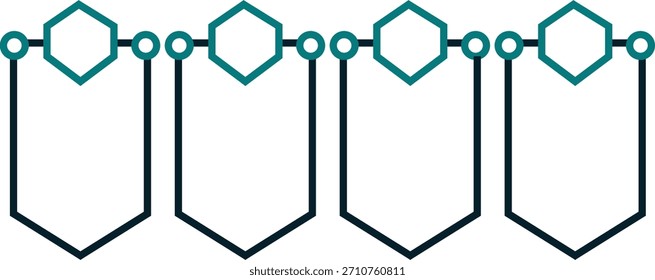 Uma série de cinco esboços hexágonos vinculados formando um fluxo contínuo ou design de banner.