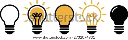 A series of five visually different lightbulb icons, symbolizing ideas, energy, and the process of enlightenment.