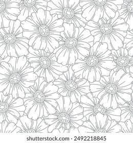 Series of floral botanical hand drawing seamless pattern wild flower motif in rustic scandinavian outline line for textile fabric wallpaper paper wrap print