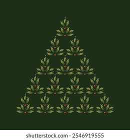Series of floral christmas tree illustration in retro vintage classical style