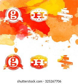 series of font contract tag design template abstract vector part for collective individuality emblem label or symbol on multicolored watercolor scene valuable for any project where a platter of colour