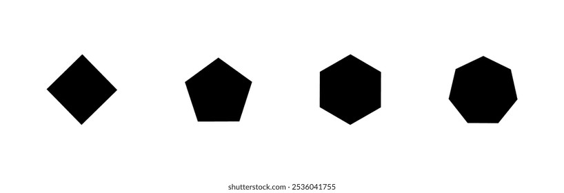 A series of four black diamond shapes arranged in a row.