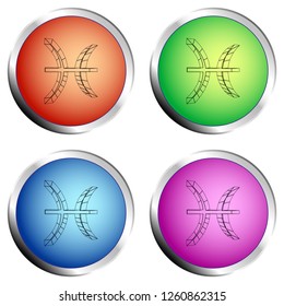 A series of four colored push buttons with the symbol of PISCES - Vector illustration