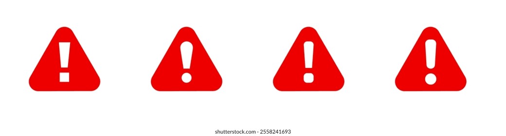 A series of four red triangle warning signs, each with a white exclamation mark centered.