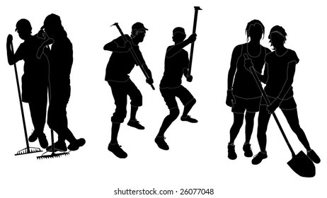 Series of friends working / playing together outside