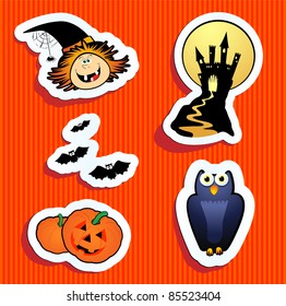 Series of funny stickers, Halloween theme. Vector