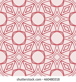 series of geometric distortions and elements. Seamless texture pattern formed in the bodily color shades on light pink background. For Interior design, printing, textile industry. Vector illustration