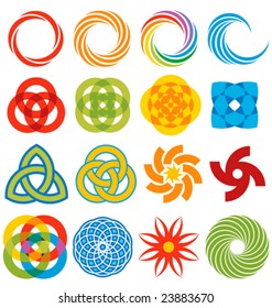 A series of geometric graphic elements, all based on rings and arcs.
