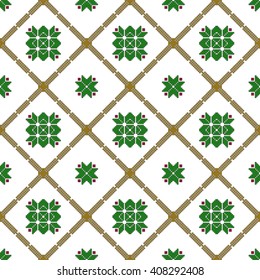Series of golden and green color background. Seamless pattern of pixel mosaic design as textiles, presentations, wallpapers. Vector Image.