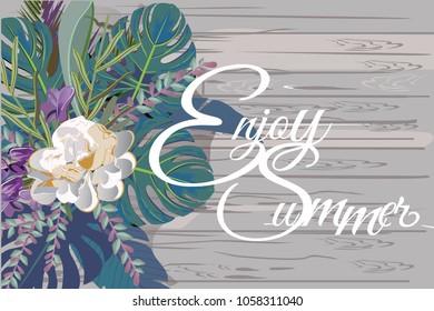 Series of greeting backgrounds with summer and spring flowers. Floral decorations with peonies, roses and dahlias. Vector illustration. 