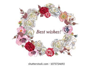 Series of greeting backgrounds with summer and spring flowers. Floral decorations with peonies, roses and dahlias. Vector illustration.