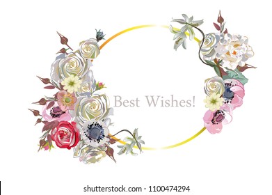 Series of greeting backgrounds with summer and spring flowers. Floral decorations with peonies, roses and dahlias. Vector illustration.