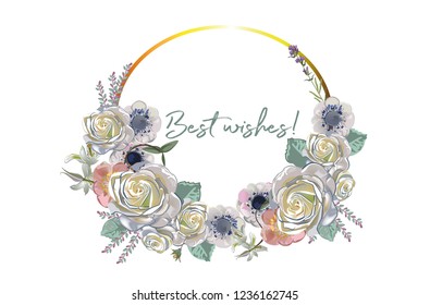 Series of greeting backgrounds with summer and spring flowers for wedding decoration, Valentine's Day, sales and other events . Floral decorations with peonies, roses and dahlias. Vector illustration.