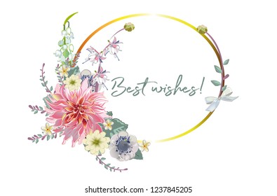 Series of greeting backgrounds with summer and spring flowers for wedding decoration, Valentine's Day, sales and other events . Floral decorations with peonies, roses and dahlias. Vector illustration.