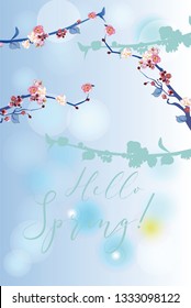 Series of greeting backgrounds with summer and spring flowers. Floral decorations with blossom trees. Vector illustration. 