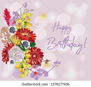 Series of greeting backgrounds with summer and spring flowers. Floral decorations with gerberas. Vector illustration. 